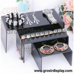 Dudukan Display Aksesoris Perhiasan Akrilik Hitam Rak Tas Aksesoris Kosmetik Transparan Set isi 3
