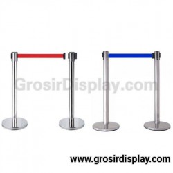 Tiang Antri Stainless Steel Pembatas Antrian Pita Tarik