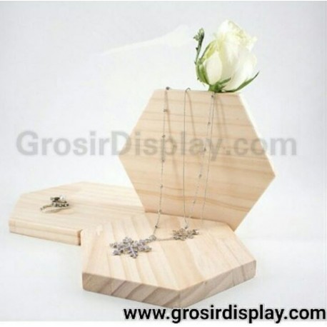 Display Kalung Papan Kayu Segi 6 Aksesoris Pajangan Perhiasan Unik