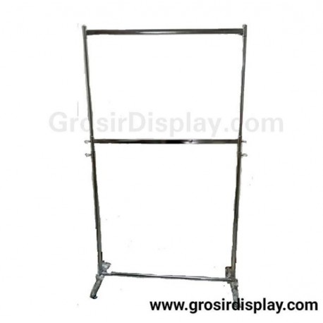 Gawang Display Baju Gantungan Pakaian 2 Susun Stainless Pipa Kotak Gawangan Pajangan Toko
