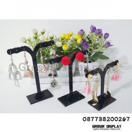 Akrilik Display Anting Giwang Set Isi 3 Pohon T Mini Hitam