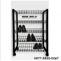 Rak Tempat Sepatu Dan Sandal 5 Susun Display Sepatu Hitam Kaki Roda