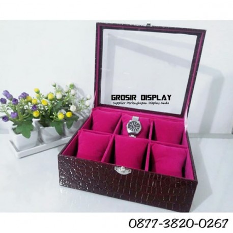 Kotak Tempat Jam Tangan Bludru Box Isi 6 Motif Croco Jumbo