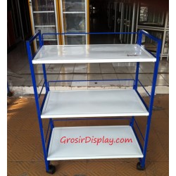 Rak Troli Serbaguna Roda Trolley Putih List Biru 3 Susun